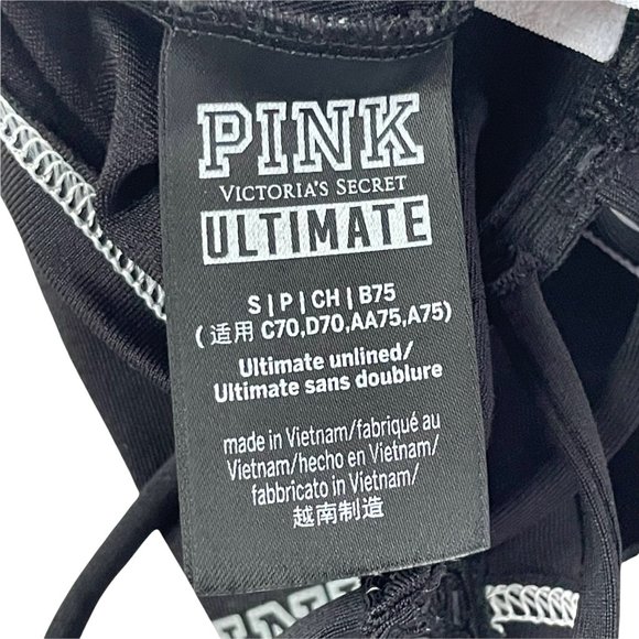 Victorias Secret PINK Ultimate Sports Bra Womens S Black White Green Criss Cross - Picture 9 of 11